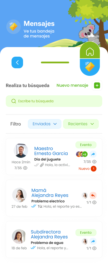 Pantalla de mensajes de KidsBook